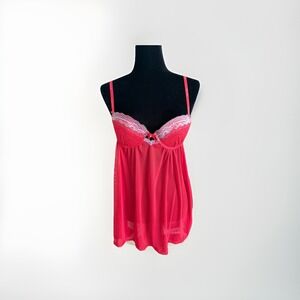Women's Daisy Fuentes Lingerie Nightie‎ Babydoll Coquette Red Lace Size M Sexy